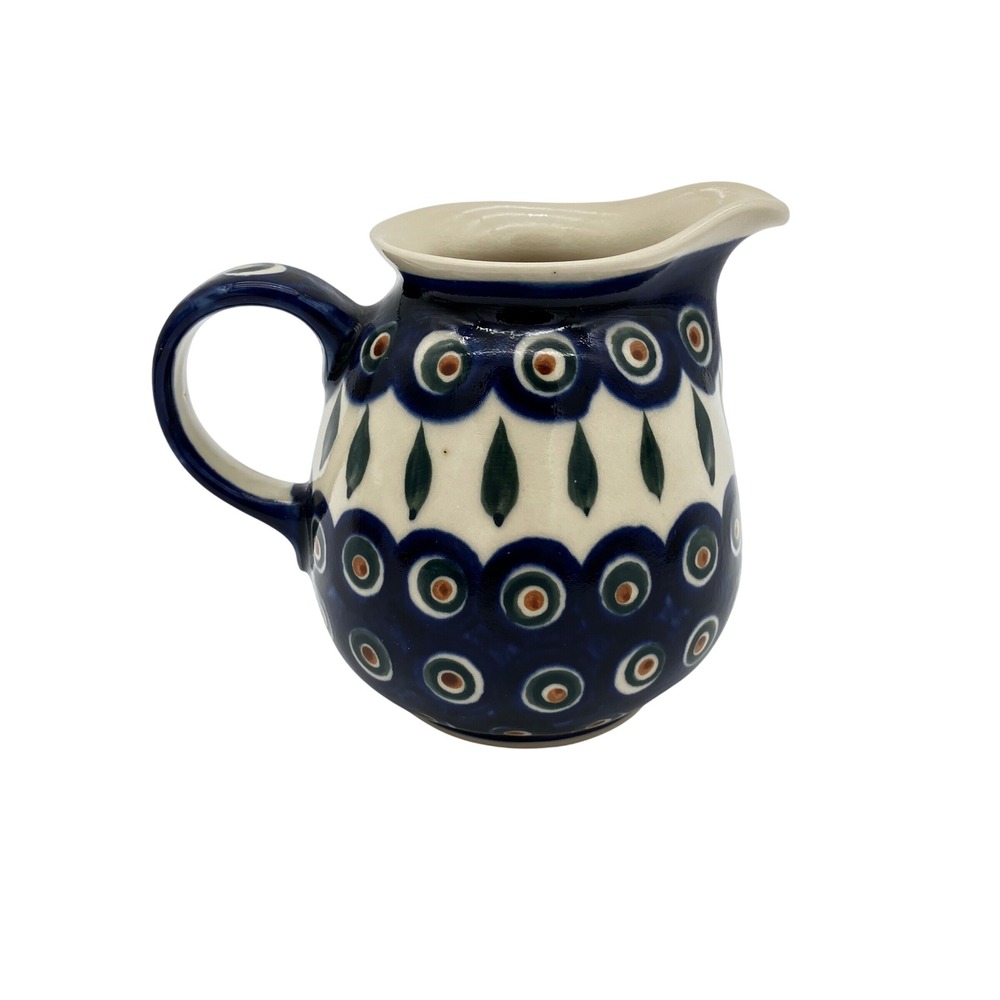 Manufaktura Creamer Pitcher Boleslawiec 3.5in Blue Peacock Eye Hand Painted